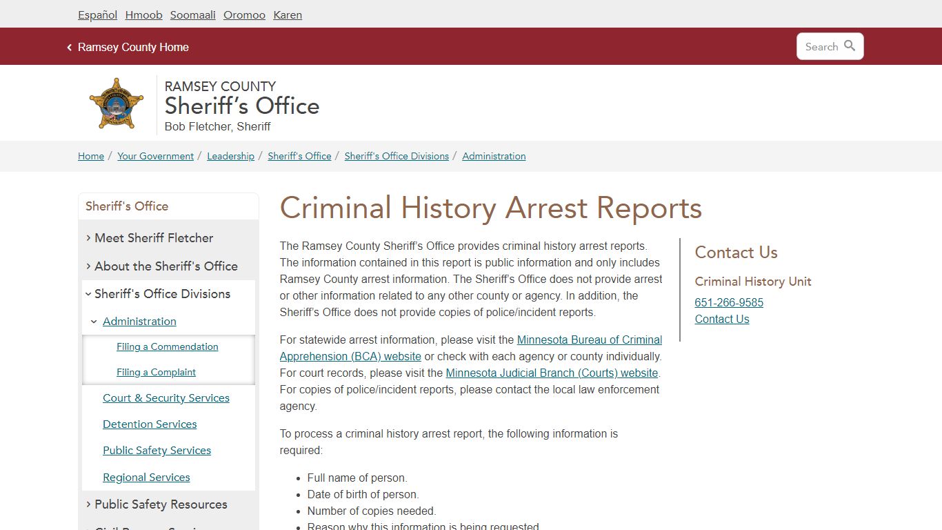 Criminal History Arrest Reports | Ramsey County